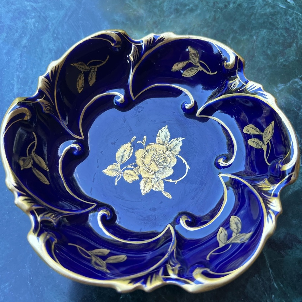 Vintage Jlmenau Graf Von Henneberg Porzellan Echt Kobalt Gold Blue Candy Dish - Picture 5 of 5
